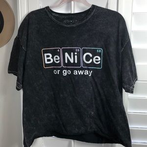 Fifth Sun “Be nice” acid wash crop tee